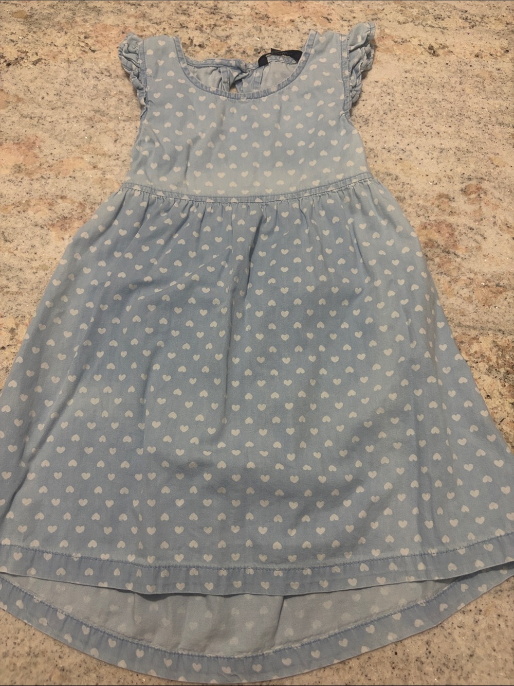 10/$30 George Light Blue Heart Print Kids Jean Dress with Cut out back